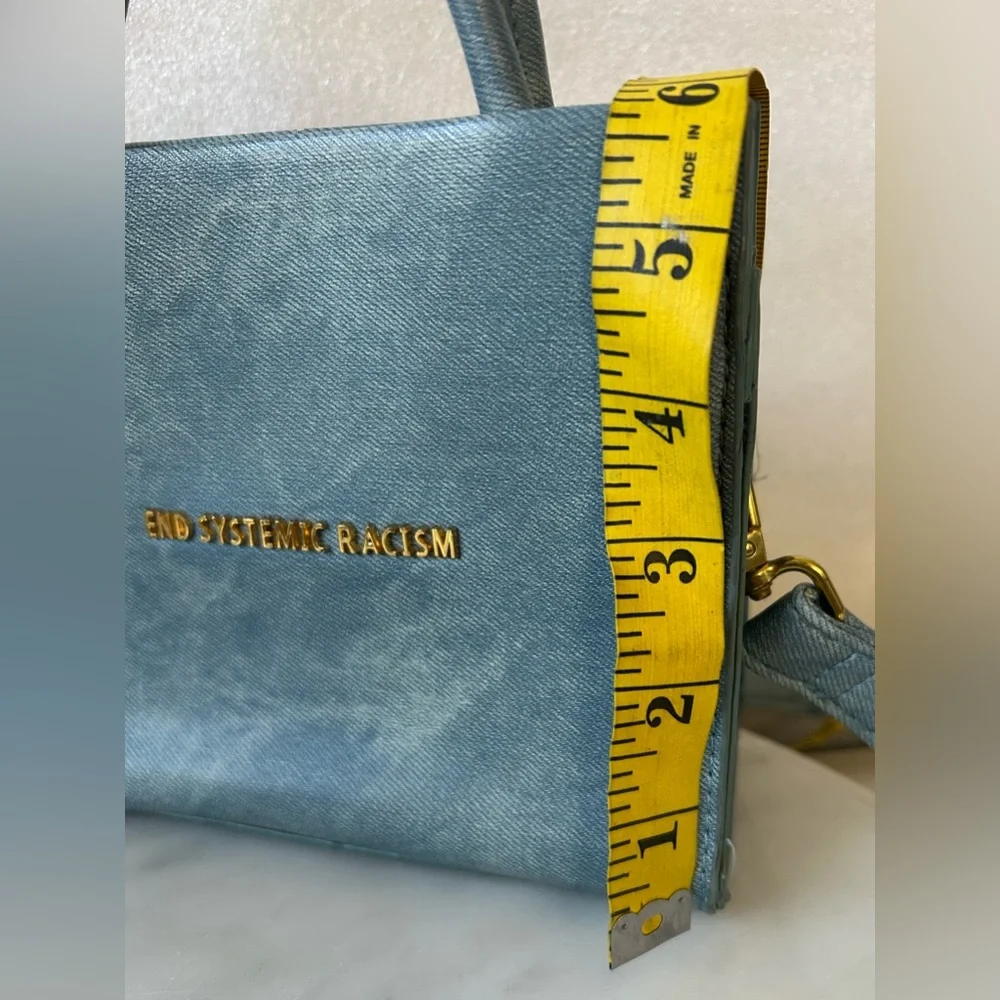 BRANDON BLACKWOOD EST END SYSTEMIC RACISM DENIM CANVIS MINI TOTE. RARE FIND. - Picture 5 of 8